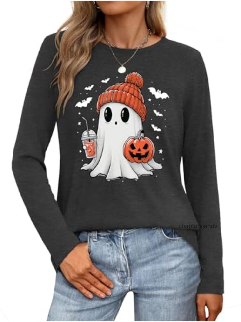 Women's Halloween Long Sleeve Pumpkin Graphic Tee Fall Pullover Top